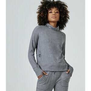 7 Diamonds Hoodie Womens Small Gray Cowl Neck Thumbholes Zip Pocket Pullover